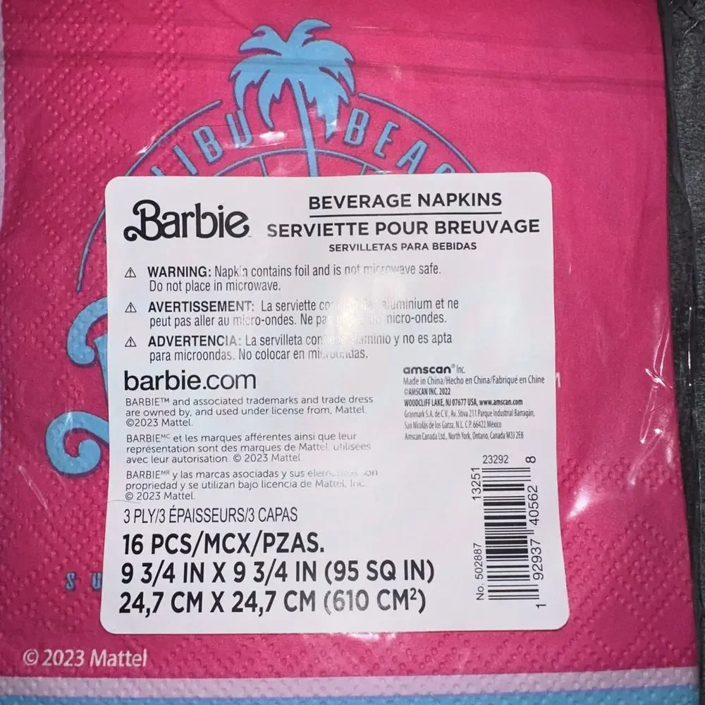 Malibu Barbie Hot-Stamped Beverage Napkins 16ct